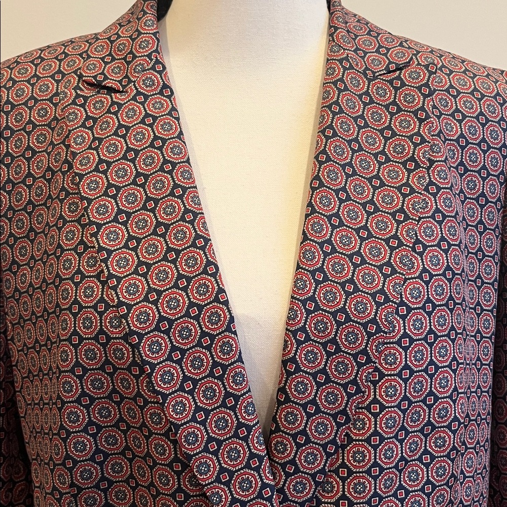 The Limited Geometric Print Blazer Navy Burgundy Red Size Large Classic Preppy - Picture 4 of 13
